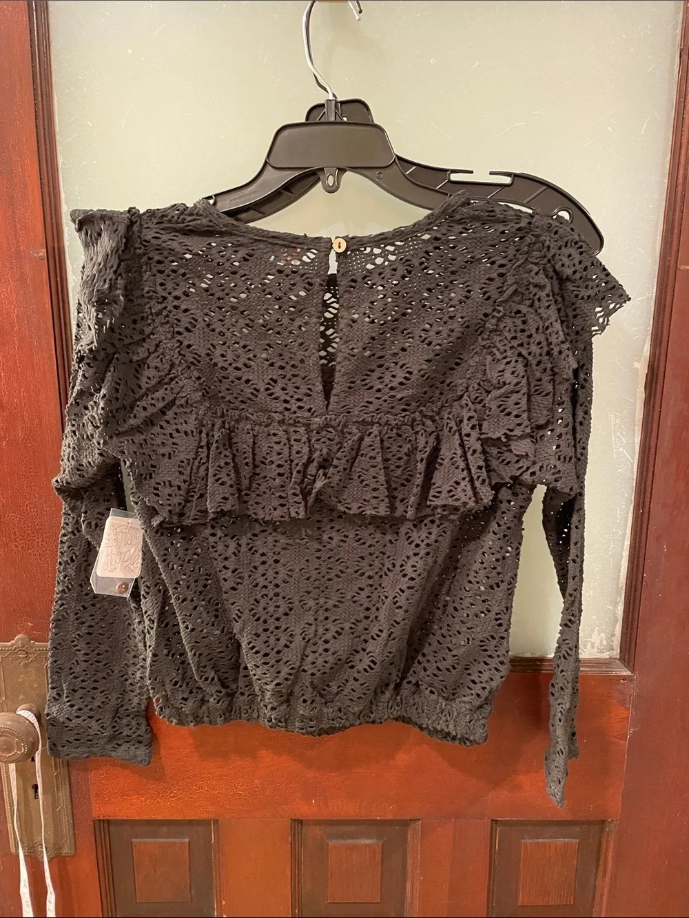 Free People Beach Black Eyelet Ruffle Long-Sleeve Top - Women